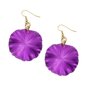 Violet Anodized Aluminum Lily Pad Earrings - Violet Leaf Earrings -  Violet Drop Earrings - Makes a Cool 10th Wedding Anniversary Gift!