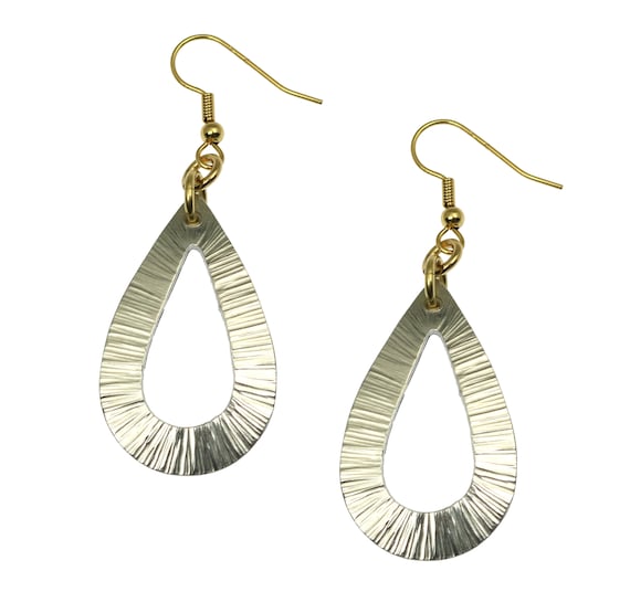 Chased Aluminum Teardrop Earrings: Hypoallergenic Open Design