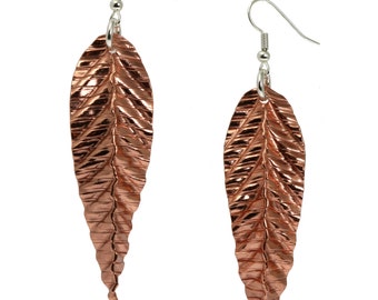 Corrugated Fold Formed Copper Leaf Earrings - Makes a Great 7th Wedding Anniversary Gift!