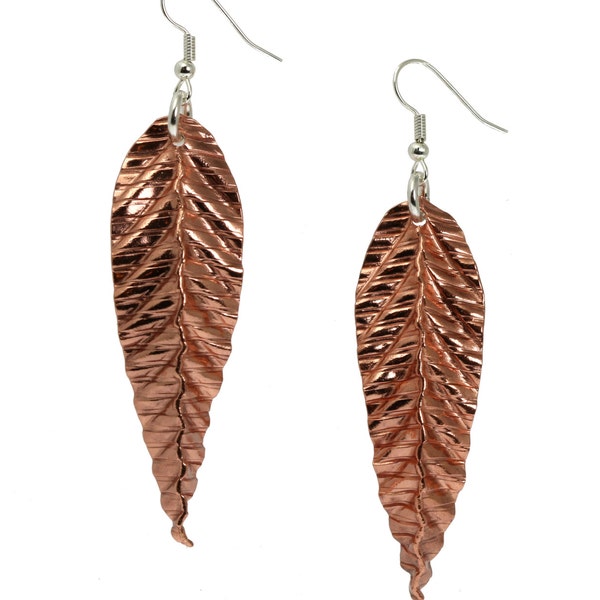 Corrugated Fold Formed Copper Leaf Earrings - Makes a Great 7th Wedding Anniversary Gift!