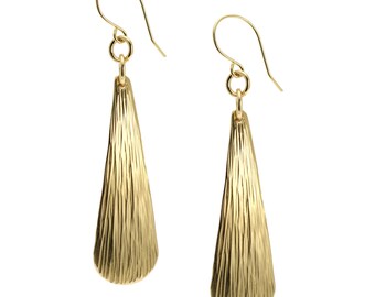 Chased Nu Gold Brass Long Tear Drop Earrings - Gold Toned Earrings - Handmade Jewelry for Women - Unique Gifts for Her