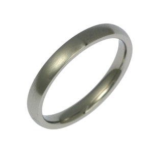 May include: A simple silver wedding band with a brushed finish.