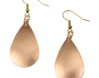 Brushed Copper Teardrop Earrings, Copper Drop Earrings, Copper Dangle Drop Earrings, Copper Earrings, 7th Anniversary Gifts for Her