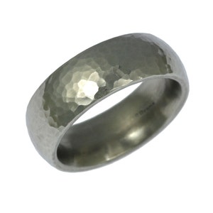 Hammered Stainless Steel Mens Wedding Ring - Comfort Fit