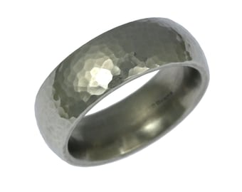 Hammered Stainless Steel Mens Wedding Ring - Comfort Fit