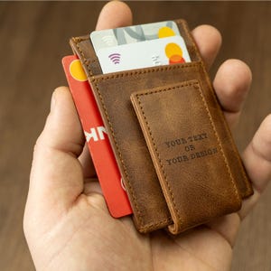 Billetera personalizada, clip de cuero para billetes, regalo para él, billetera con diseño personalizado, billetera grabada, tarjetero personalizado, regalo para el Día del Padre