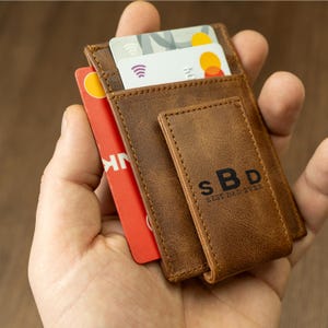 Billetera con inicial personalizada, tarjetero de cuero, el mejor regalo para papá, billetera para hombre, clip para billetes personalizado, regalo para el Día del Padre