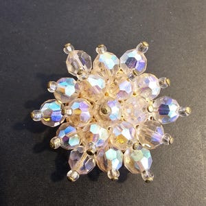 Vintage Aurora Borealis Rhinestone Gold Tone Brooch 1.75 Inch