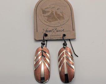 Vintage Laural Burch Earrings with Feather Tree Design Made of Copper and Silver