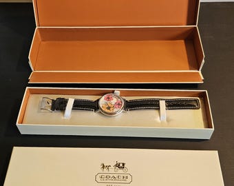 Coach Poppies Watch: Cream Case, Black Leather Band, New Old Stock