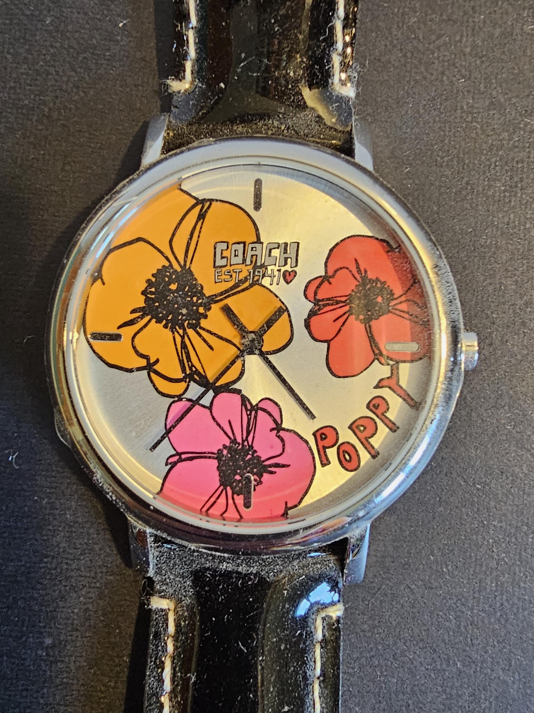 Coach Poppies Watch: Cream Case, Black Leather Band, New Old  display picture 1