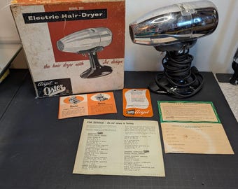 1950s Oster Airjet Chrome Hair Dryer MCM w/Box Papers (For Display)