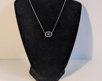 Vintage Trifari Necklace W/Oval Pendant and Single Small Accent Rhinestone