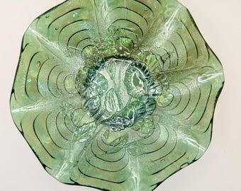 Vintage Imperial Glass Green Carnival Glass Pansy Bowl