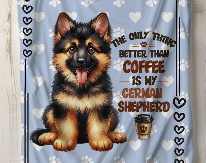 German Shepherd Blanket: Soft Plush Throw, Dog & Coffee Lover Gift