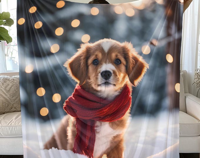 Puppy in Snow Blanket: Soft Cozy Microfiber Pet Lover Gift