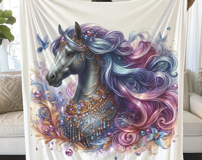 Fantasy Horsehead Plush Blanket: Soft Equestrian Gift