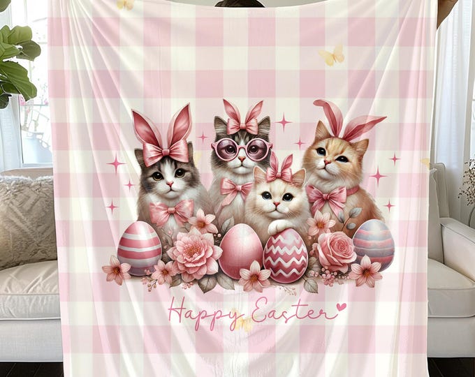 Happy Easter Cats Blanket: Cozy Spring Throw, Cat Lover Gift