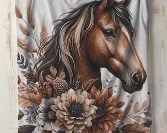 Horse Plush Blanket: Brown Boho Horsehead Design, Cozy Throw