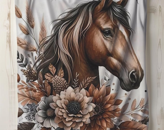 Horse Plush Blanket: Brown Boho Horsehead Design, Cozy Throw