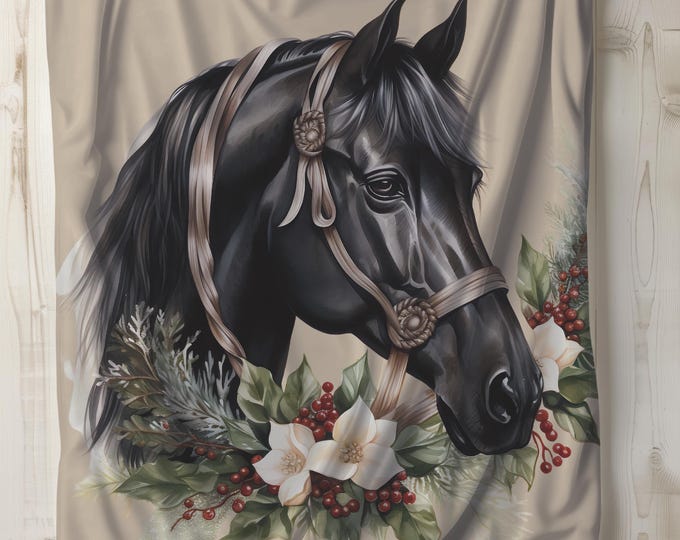 Plush Blanket - Black Horsehead Design for Horse Lovers, Cozy Gift & Home Decor