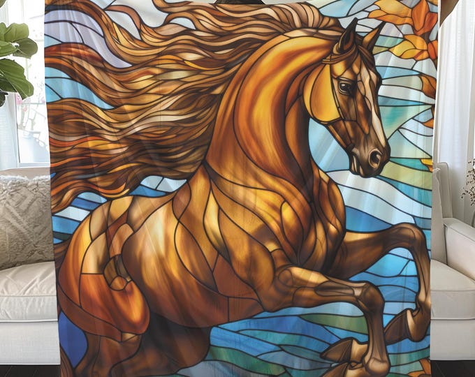 Stained Glass Horse Plush Blanket: Cozy Equestrian Throw