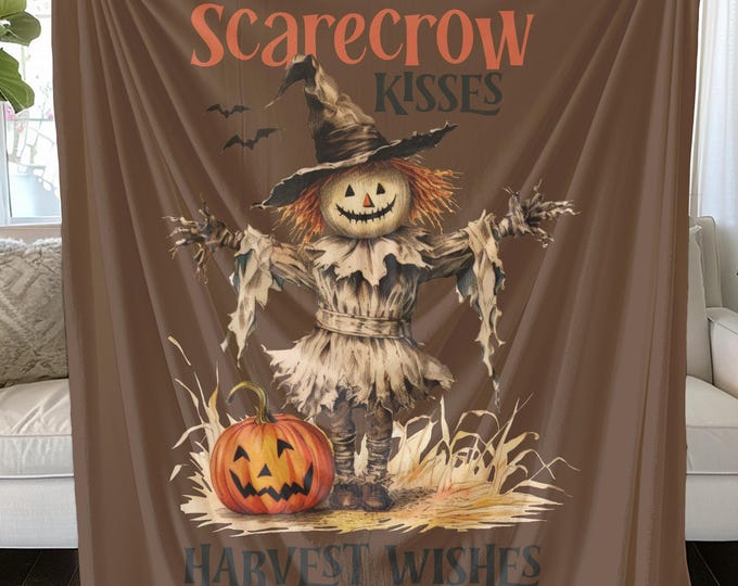 Scarecrow Kisses Plush Blanket, Soft Halloween Throw