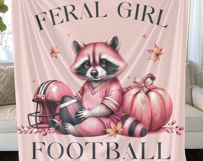 Feral Girl Design Football Plush Blanket: Cozy Chic Home Decor