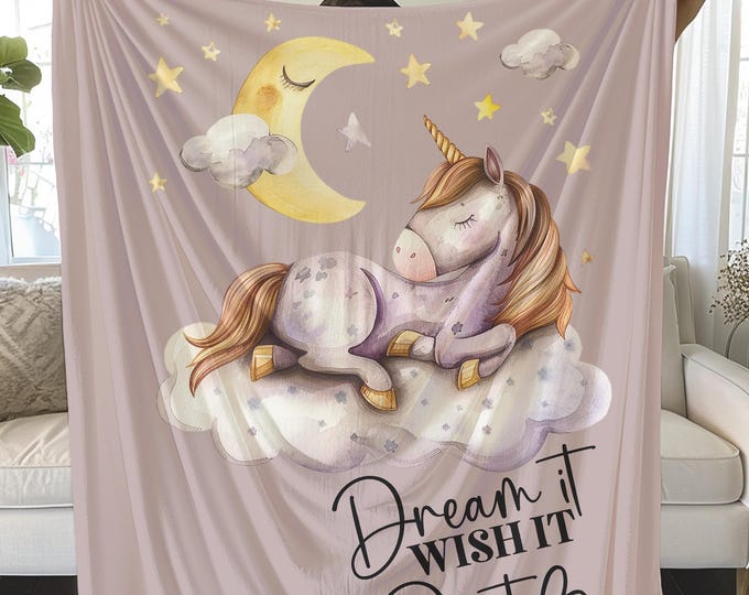 Unicorn Plush Blanket: Dream Wish Do It Design, Cozy Equestrian Gift
