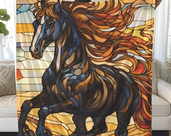 Stained Glass Horse Plush Blanket: Cozy Equestrian Decor