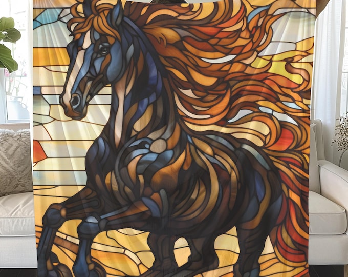 Stained Glass Horse Plush Blanket: Cozy Equestrian Decor