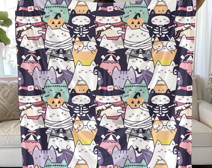 Halloween Cat Collage Plush Blanket: Spooky Fall Decor