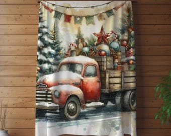Vintage Christmas Truck Blanket: Cozy Holiday Throw