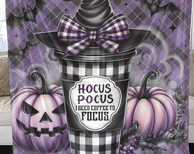 Hocus Pocus Coffee Plush Blanket: Halloween Fall Decor Soft Throw