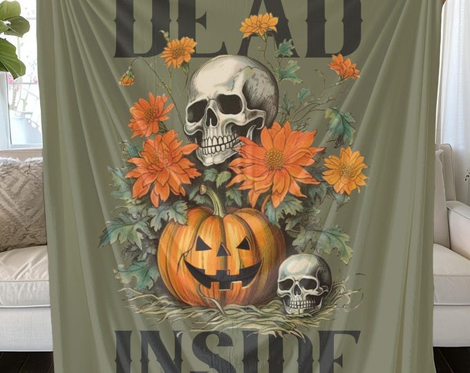 Plush Blanket - Dead Inside Print, Soft Cozy Throw, Halloween Decor