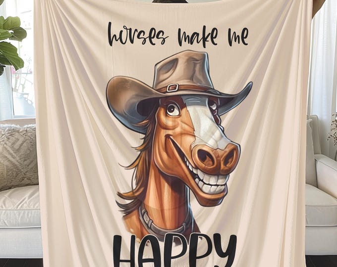 Plush Horse Blanket: "Horses Make Me Happy" Cozy Equine Gift
