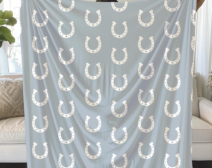 Horseshoe Print Plush Blanket: Equestrian Home Decor