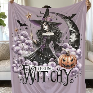 Velveteen Witchy Plush Blanket: Cozy Halloween Bedding for Spooky Season Décor and Comfort, Halloween Themed Decor, Witch Lover Blanket Gift