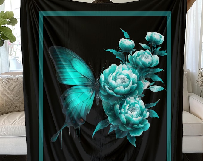 Teal Butterfly Blanket: Lightweight Spring Home Decor Throw