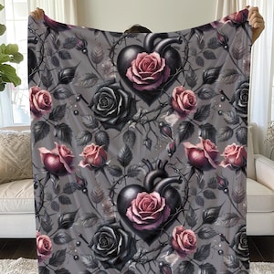 Gothic Rose Valentine&#39;s Love Blanket for cozy nights and home decor, Gift for Her, Lover Cozy Gift