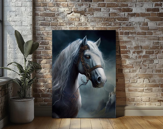 Fantasy Gray Horse Head Stretched Canvas Print Wall Art