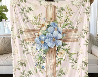 Floral Wooden Cross Blanket: Soft Cozy Throw