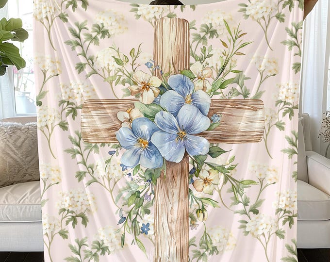 Floral Wooden Cross Blanket: Soft Cozy Throw