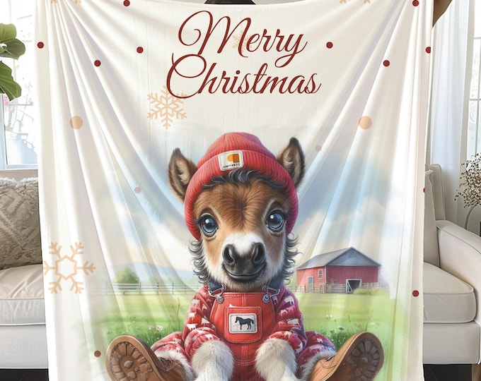 Christmas Pony Plush Blanket: Cozy Horse Lover Gift