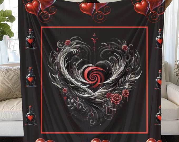 Gothic Hearts Valentine's Blanket: Cozy Home Decor Gift