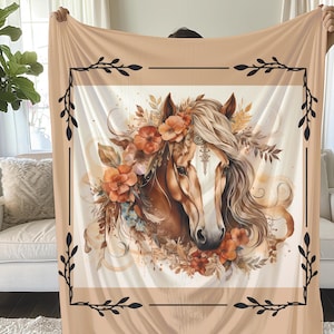 Plüschdecke Pferd: Braun Boho Pferdekopf Design, Reiter Dekor
