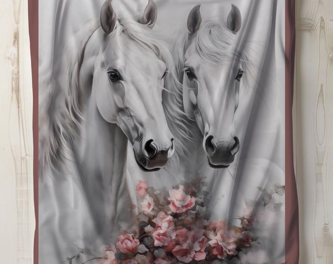 White Horses Plush Blanket: Cozy Fleece Throw, Horse Lover Gift