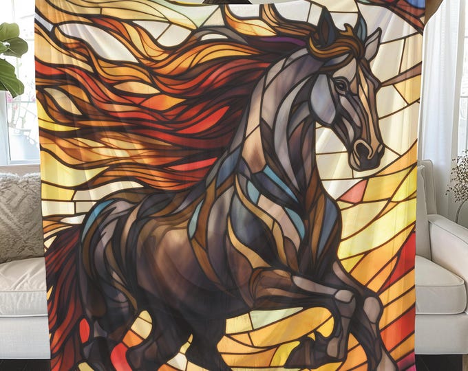 Stained Glass Horse Plush Blanket: Cozy Home Decor
