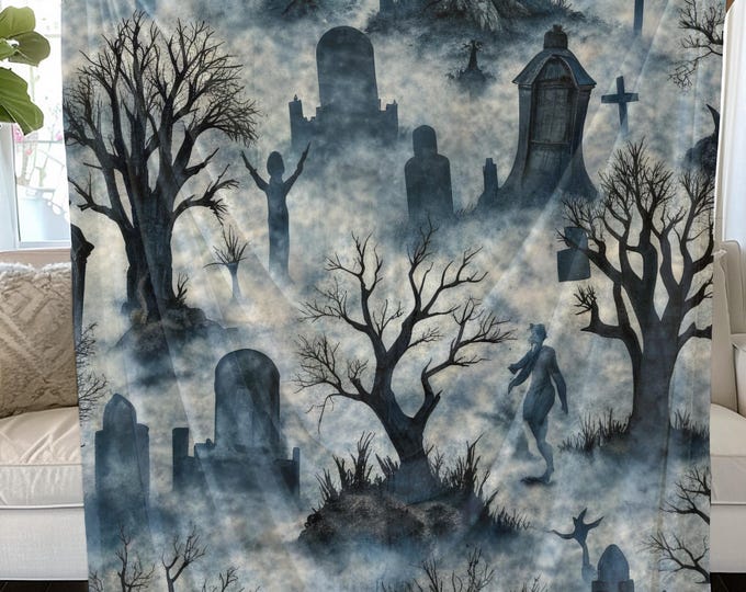 Halloween Graveyard Velveteen Blanket: Soft Spooky Autumn Decor
