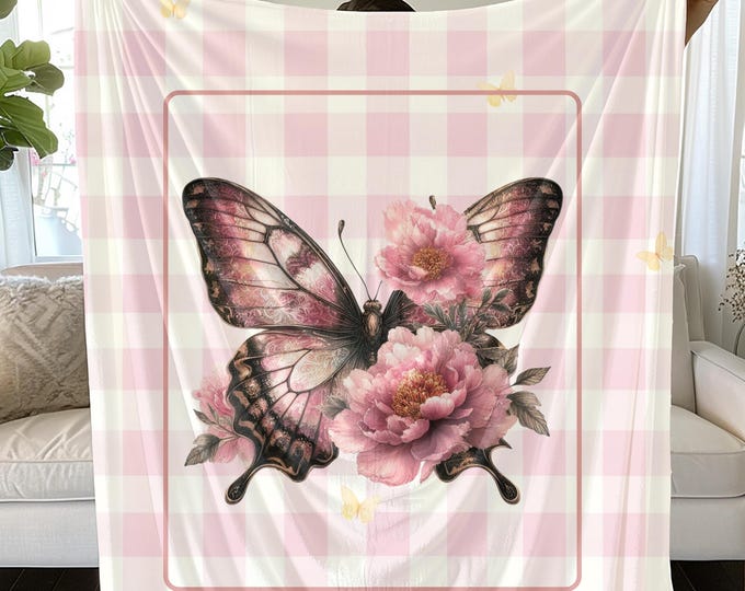 Pink Butterfly Floral Blanket: Plush Cozy Throw, Nursery Decor